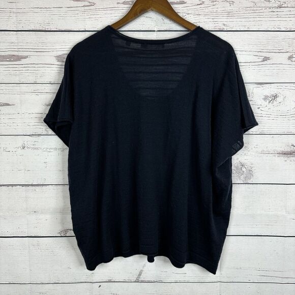 Vince Shirt Top Womens Small Blue Knit Cashmere Wool Boxy Popover Minimalist - Picture 3 of 13